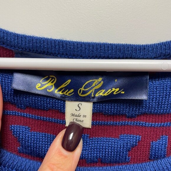 Beautiful! Blue Rain Sz Small Red Long Sleeve Dress w Blue Asian Flare Detailing - Picture 7 of 8